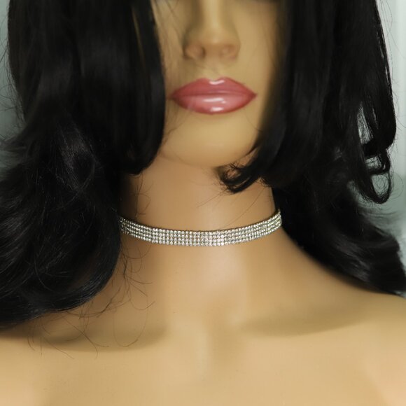 Sparkly White Stones Choker Necklace Adjustable White Rhinestone Chokers  (#70) - Picture 10 of 11